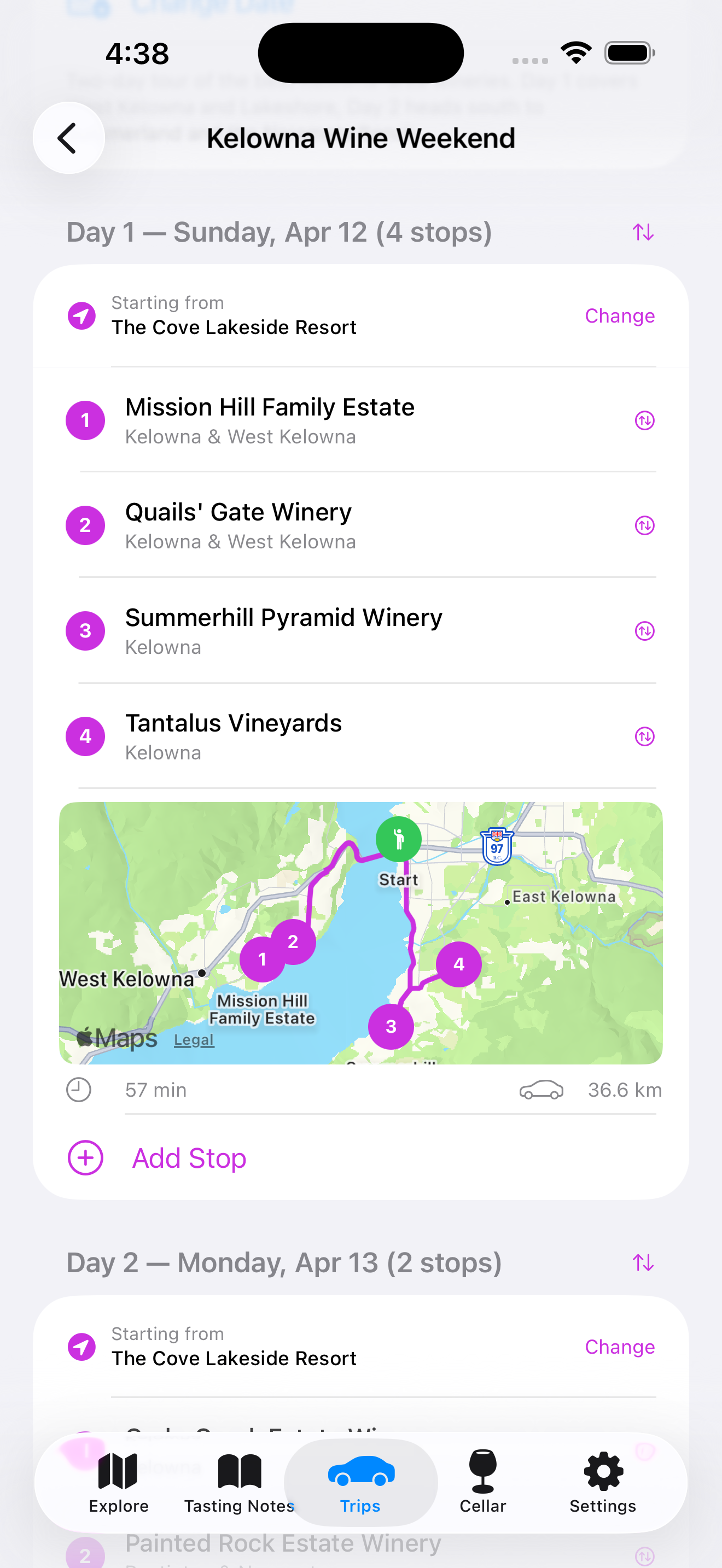 Trip planner — multi-day Okanagan itinerary with route optimization