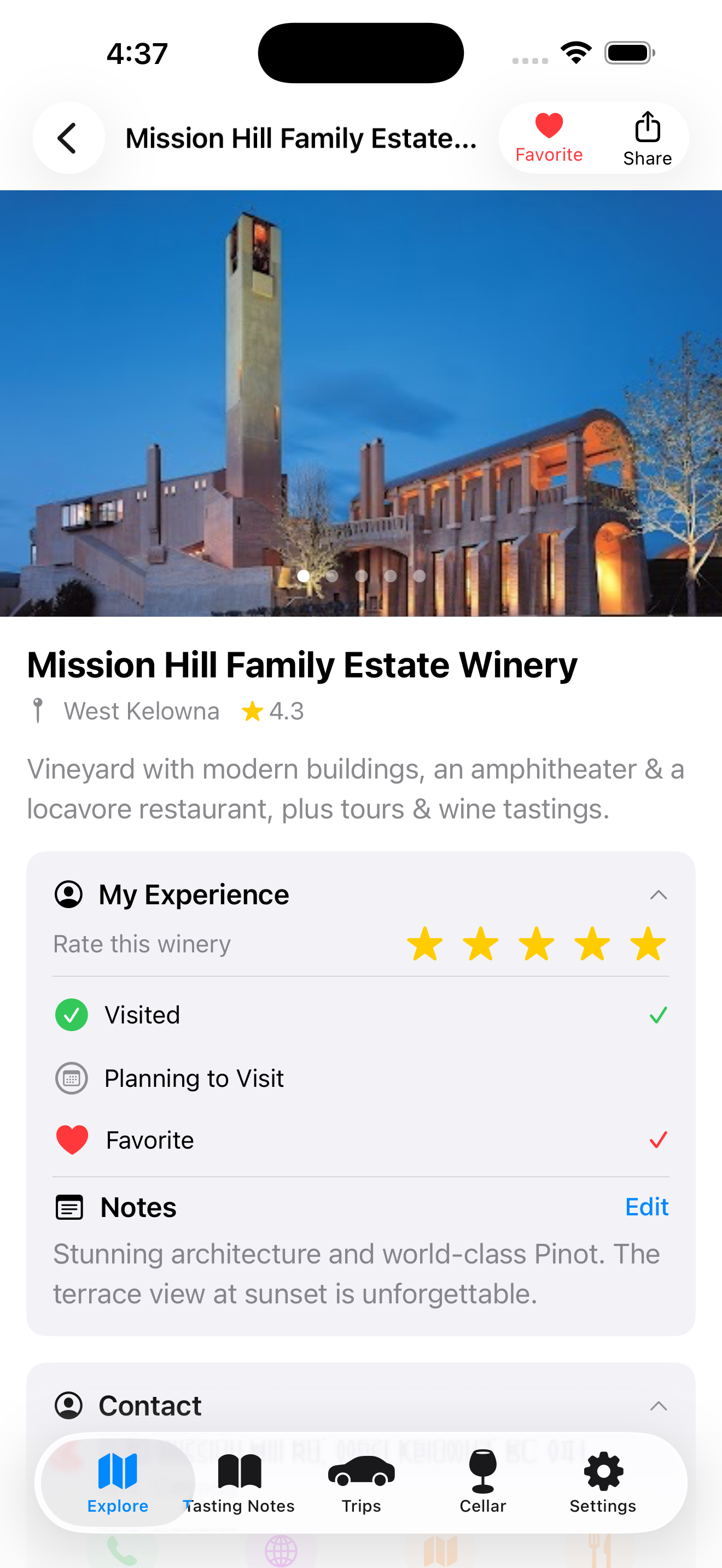 Winery detail view — Mission Hill Family Estate